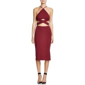 NWT N/Nicholas NICHOLAS Ponti Wrap Cross Back Cutout Midi Dress in Plum …